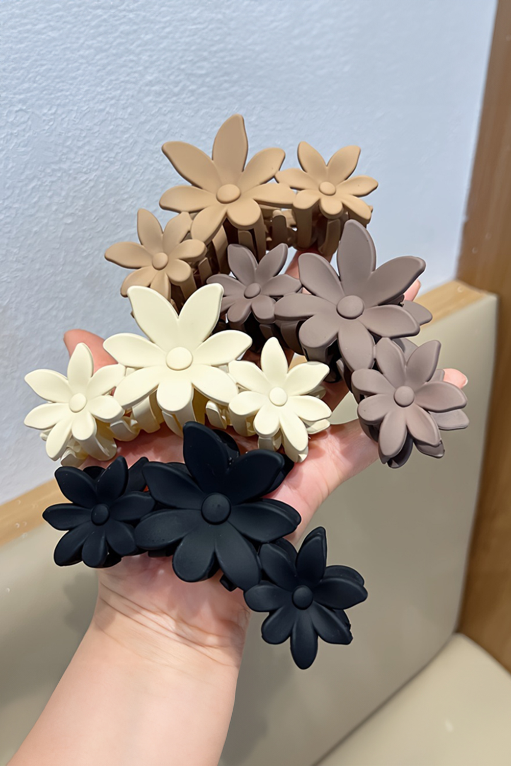 Black Flower Shape Frosted Large Hair Claw Clip - loveforevers