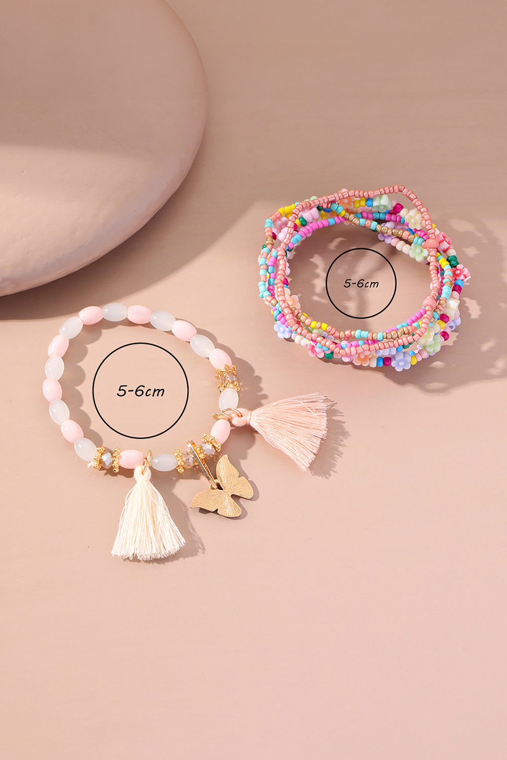 Peach Blossom 7pcs Handmade Beaded Bohemian Style Butterfly Tassel Bracelet Set - loveforevers