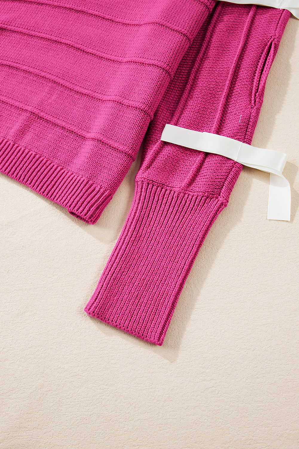 Rose Red Bow Knot Cut Out Round Neck Loose Sweater - loveforevers