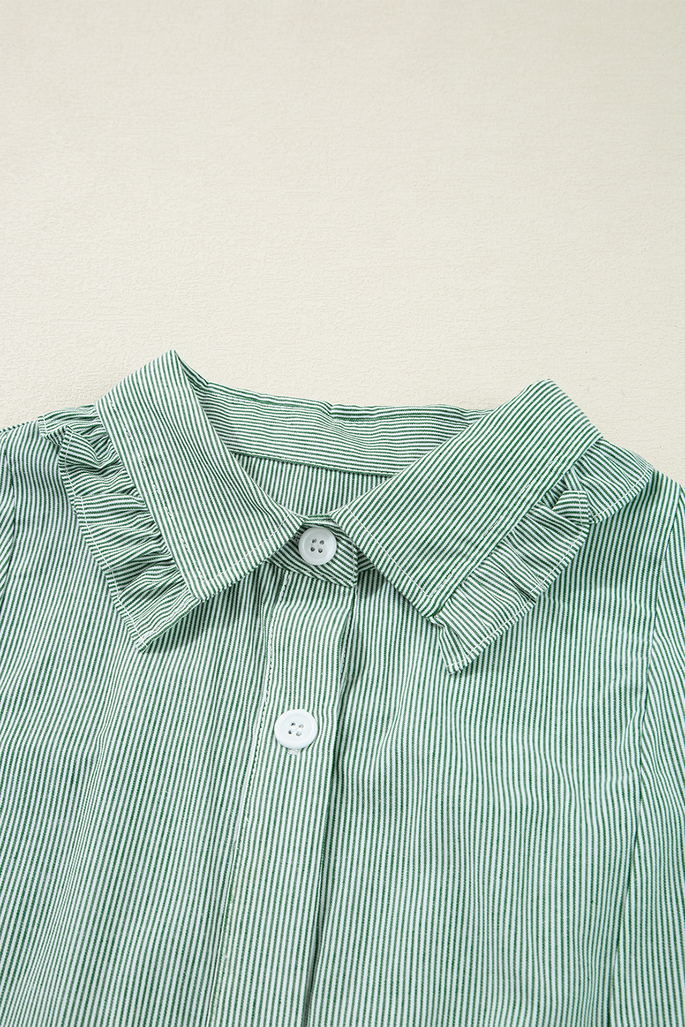 Green Stripe Frilled Sleeveless Collar Front Pocket Button Up Mini Dress - loveforevers