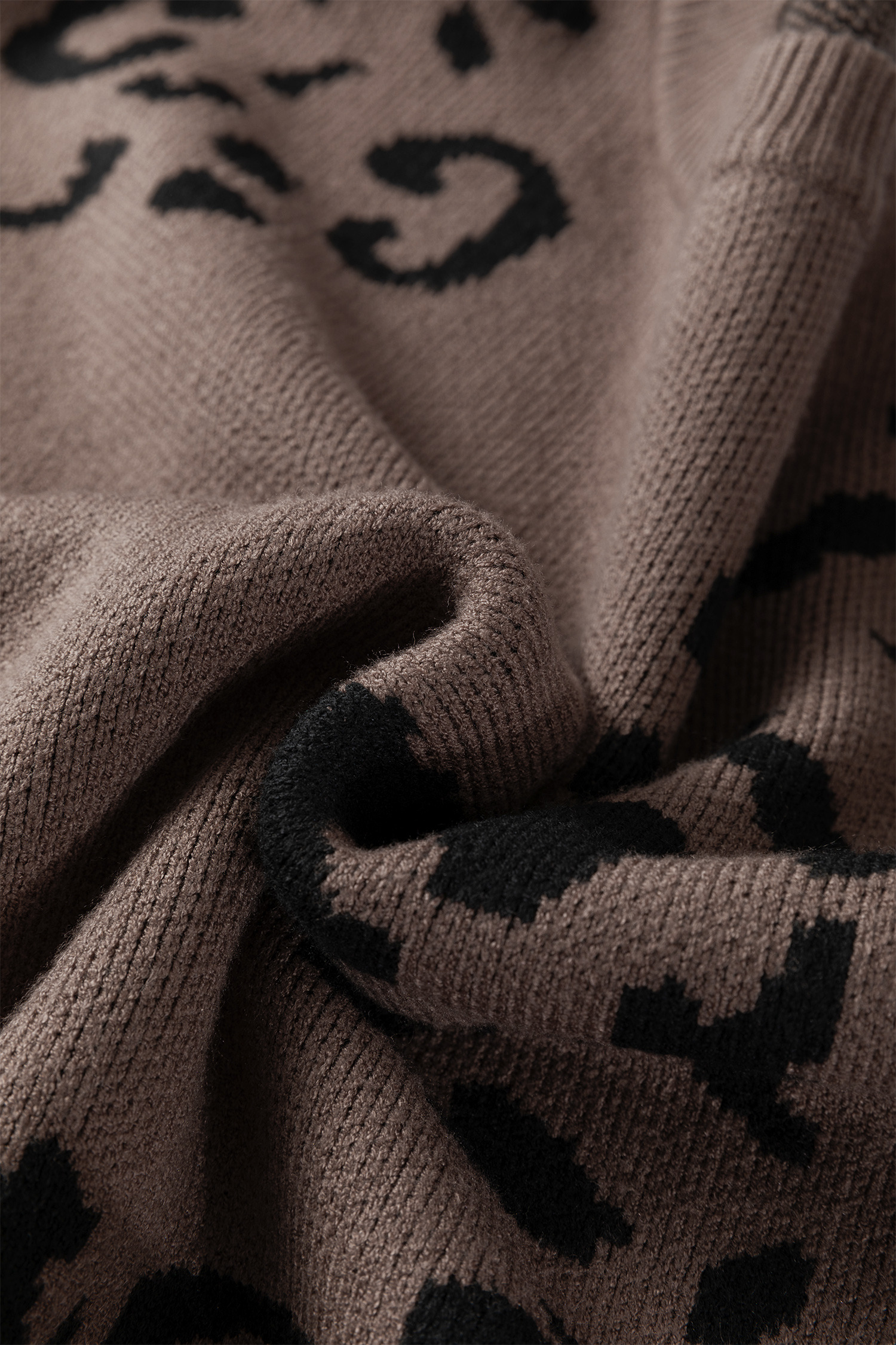 Camel Asymmetric Leopard Print Detail Drop Shoulder Sweater - loveforevers