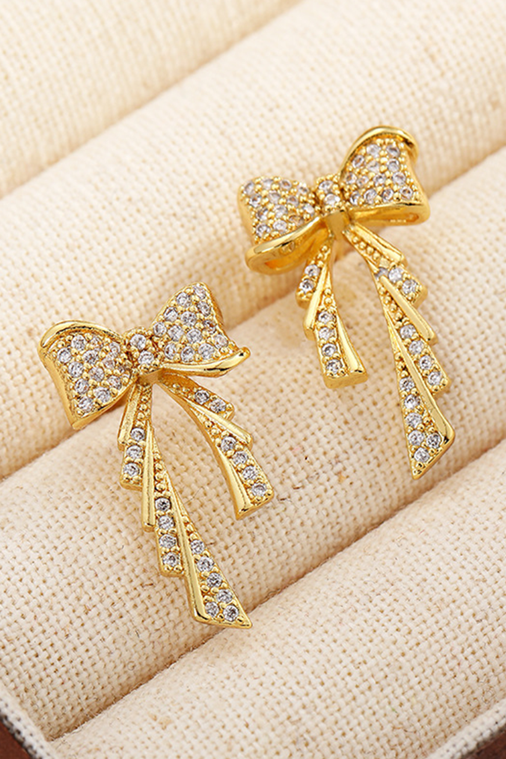 Gold Rhinestone Bow Knot Plated Stud Earrings - loveforevers