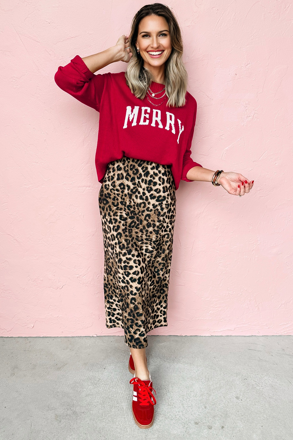 Fiery Red MERRY Letter Pattern Christmas Holiday Baggy Sweater - loveforevers