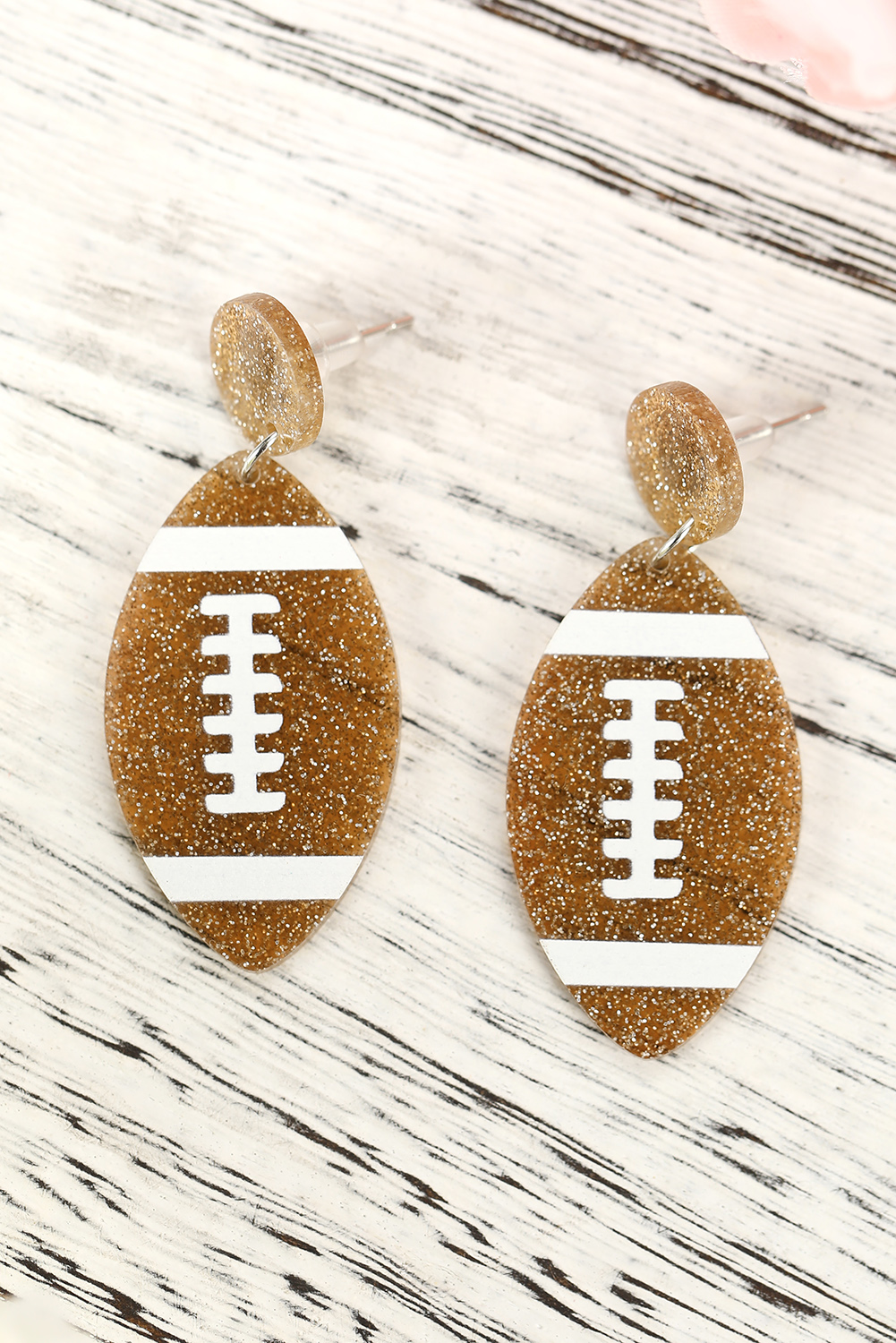 Brown Glittering Rugby Football Pendant Game Day Earrings - loveforevers