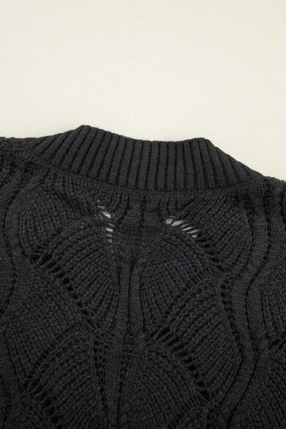 Beige Hollow Out Knit V Neck Drop Shoulder Sweater - loveforevers