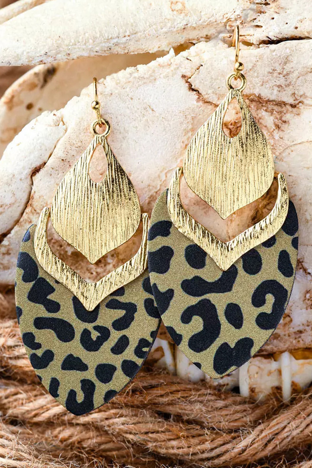 Leopard Leopard Hollow Out Leave Shape Drop Earrings - loveforevers