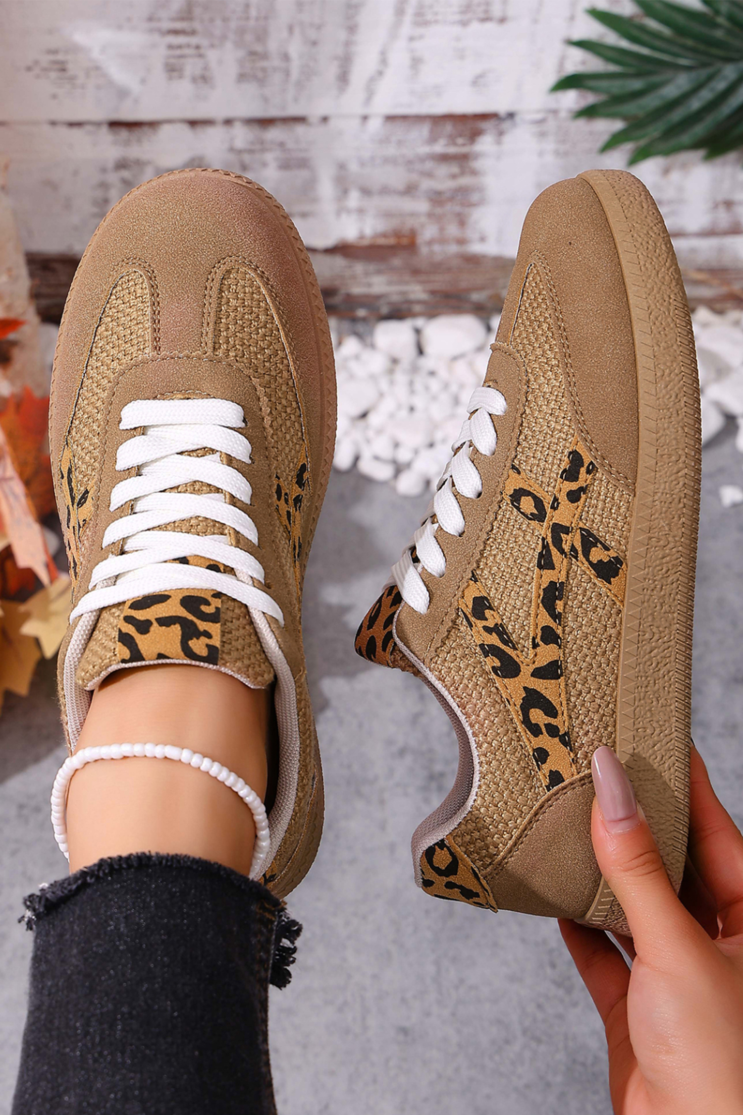 Coffee Faux Suede Contrast Patchwork Detail Lace Up Flat Sneakers - loveforevers