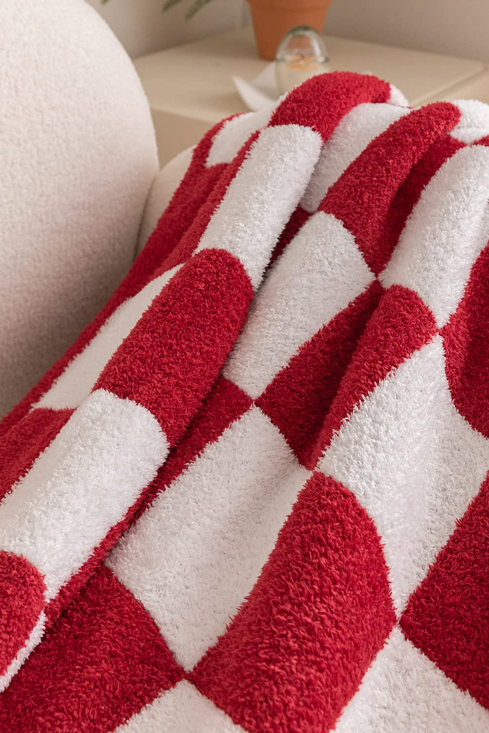 Fiery Red Plush Checkered Print Sofa Blanket 127*152cm - loveforevers