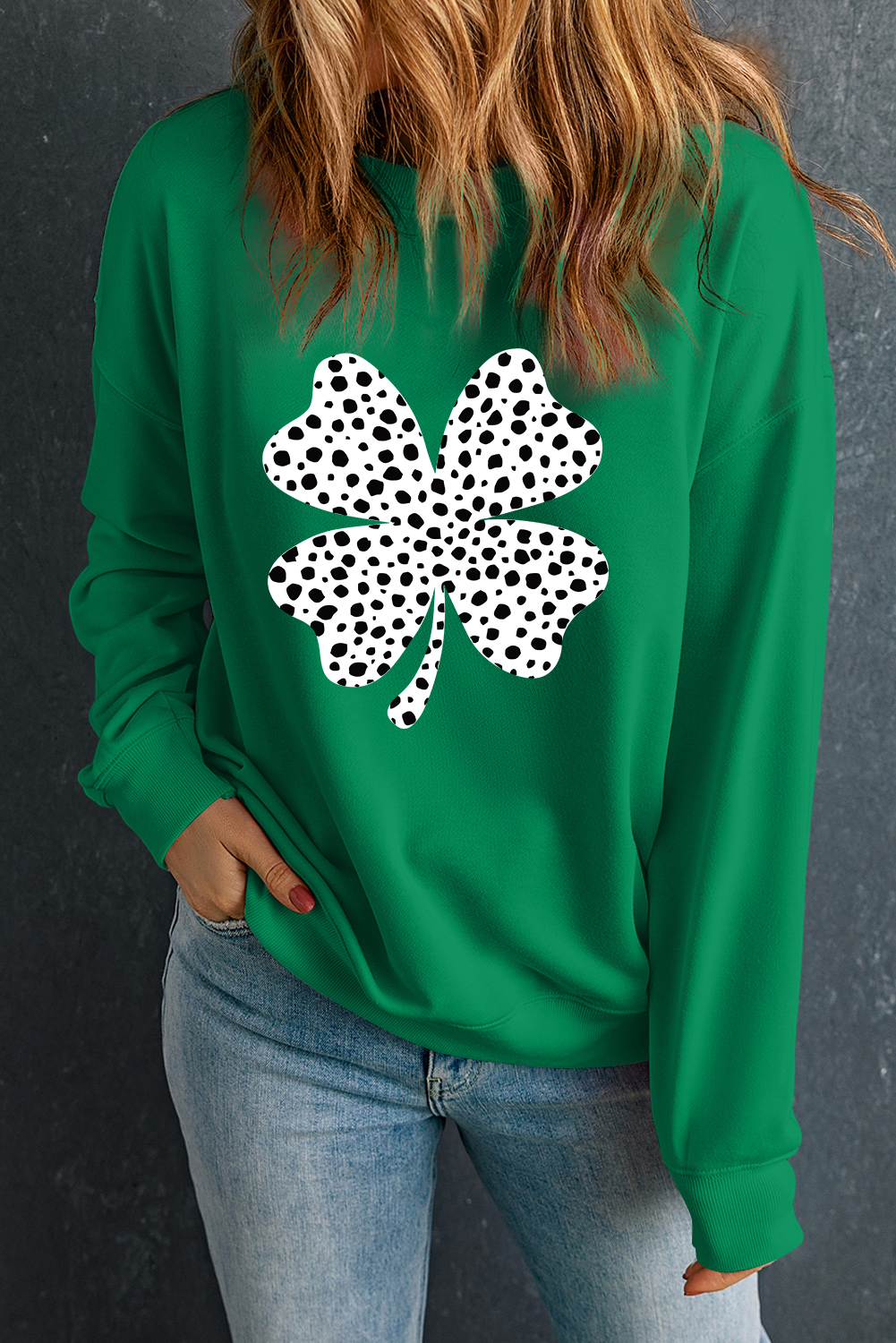 Dark Green St Patricks Day Spotty Clover Graphic Sweatshirt - loveforevers