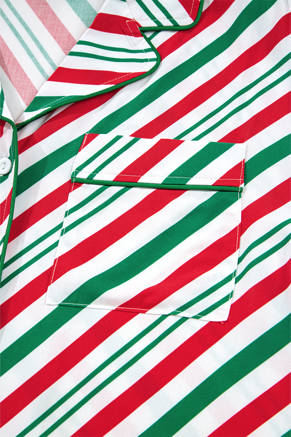 Green Stripe Contrast Velvet Ribbon Knot Christmas 2pcs Pajama Set - loveforevers