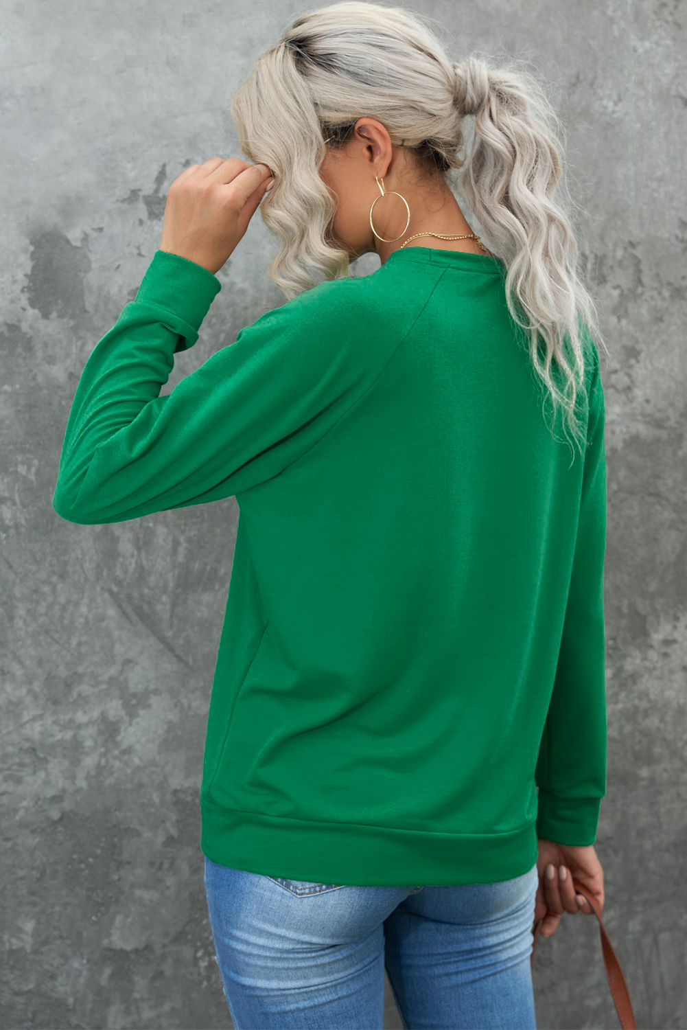 Green St. Patricks LUCKY Clover Print Raglan Sleeve Sweatshirt - loveforevers
