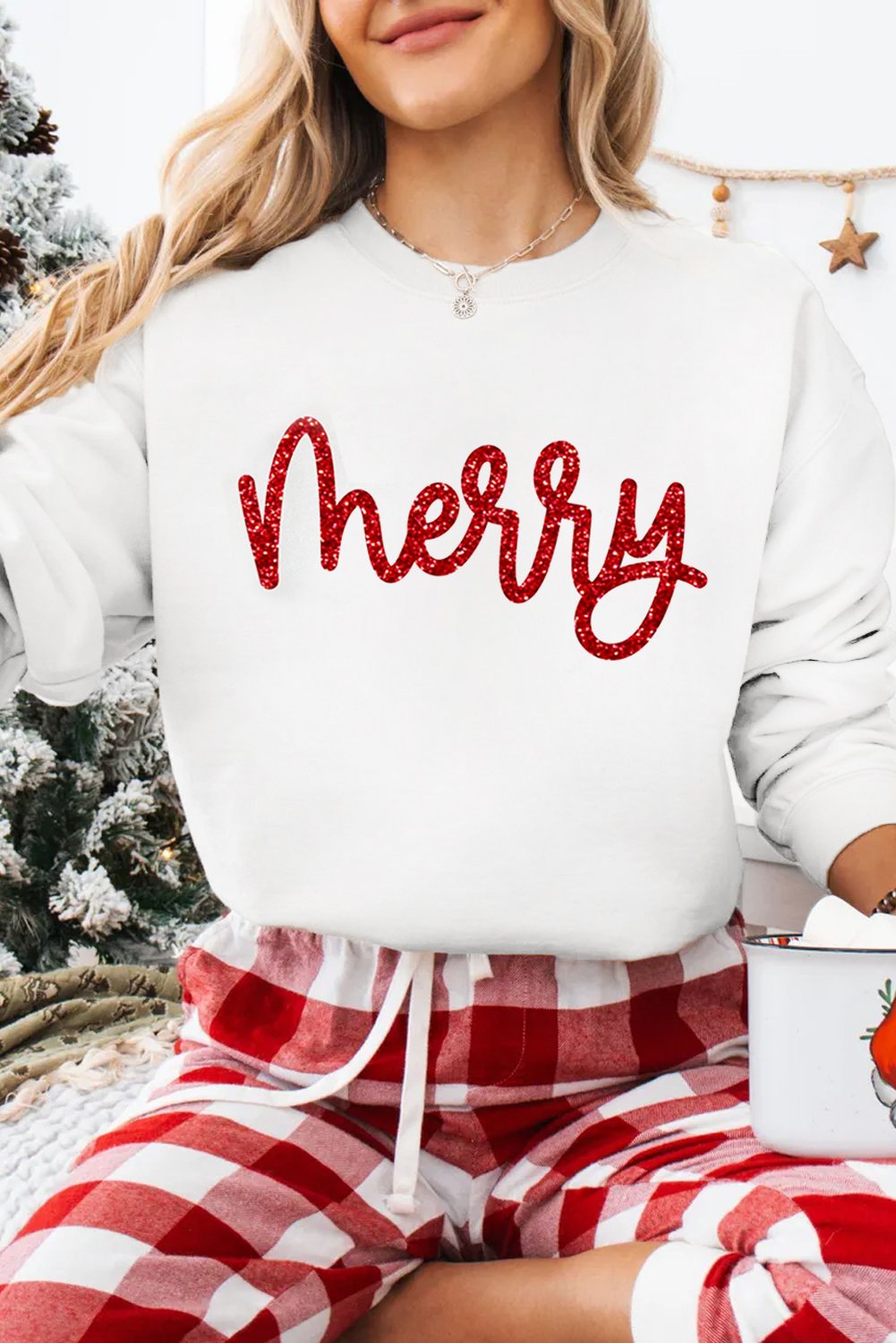 Beige Merry Graphic Christmas Crew Neck Sweatshirt - loveforevers