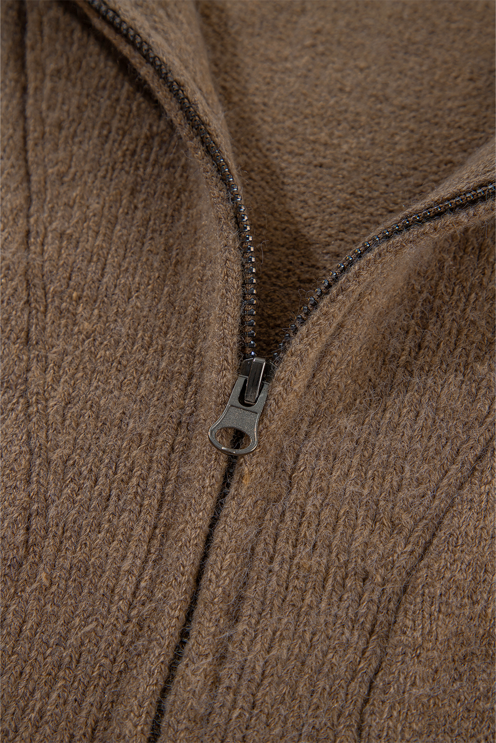 Brown Western Printed Ribbed Trim Collared Zip up Cardigan - loveforevers