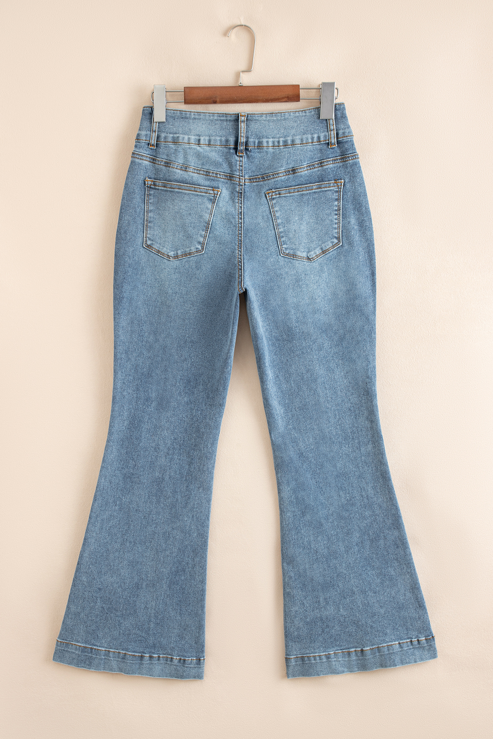 Dusk Blue 2 Button High Waist Piping Trim Bootcut Jeans - loveforevers
