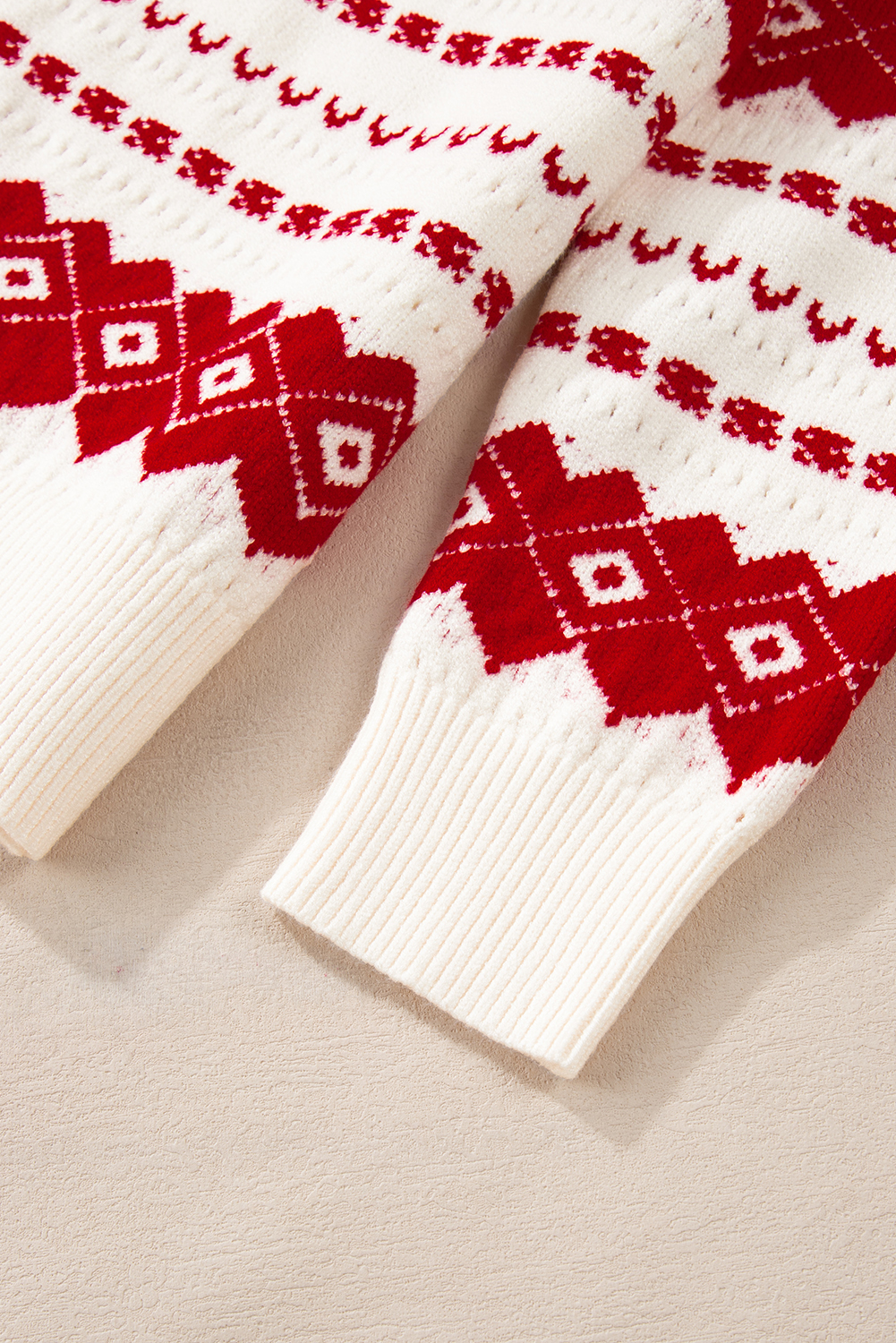 White Western Geometric Patterned Crew Neck Loose Sweater - loveforevers