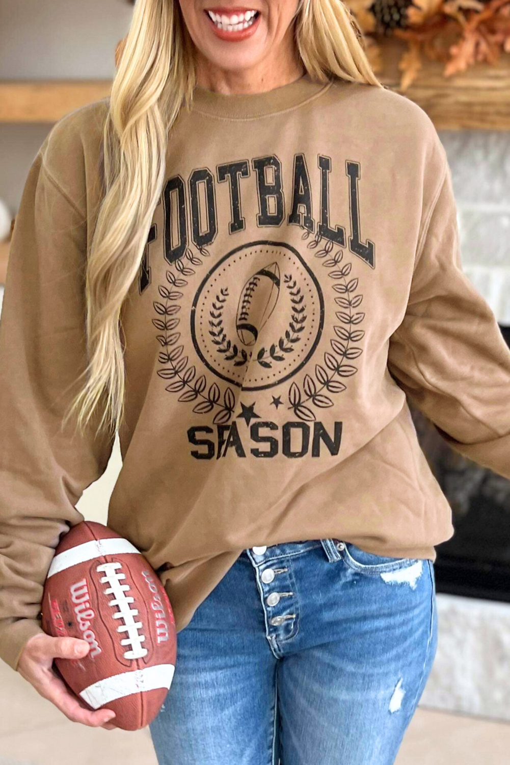 Khaki Rugby FOOTBALL SEASON Graphic Game Day Sweatshirt - loveforevers