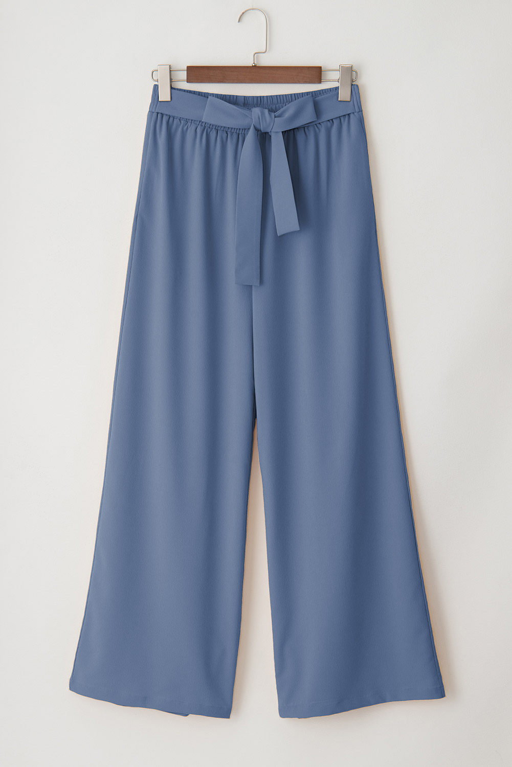 Rose Tan High Waisted Tie Front Side Pocket Wide Leg Flowy Casual Pants - loveforevers