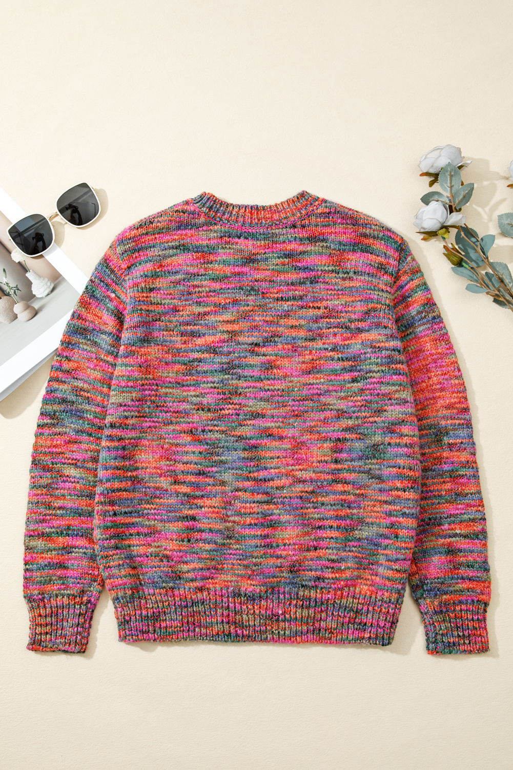 Purple Space Dye Yarn Crew Neck Sweater - loveforevers