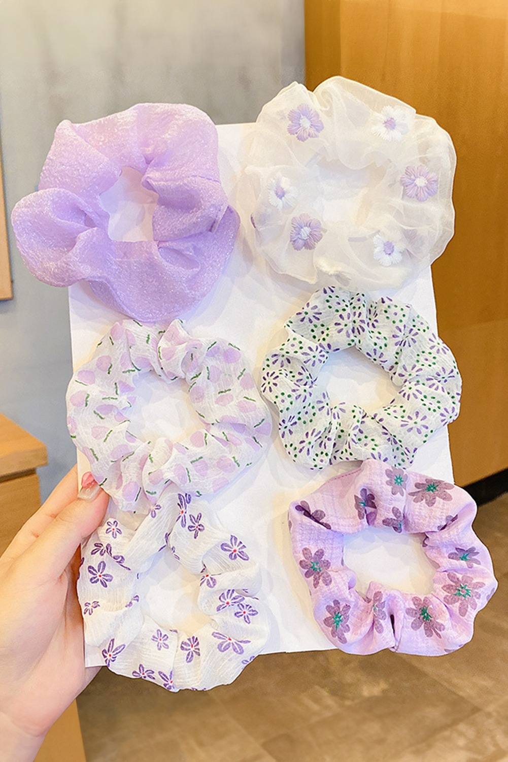Wisteria 6pcs Floral Print Elastic Scrunchies Hair Accessory - loveforevers