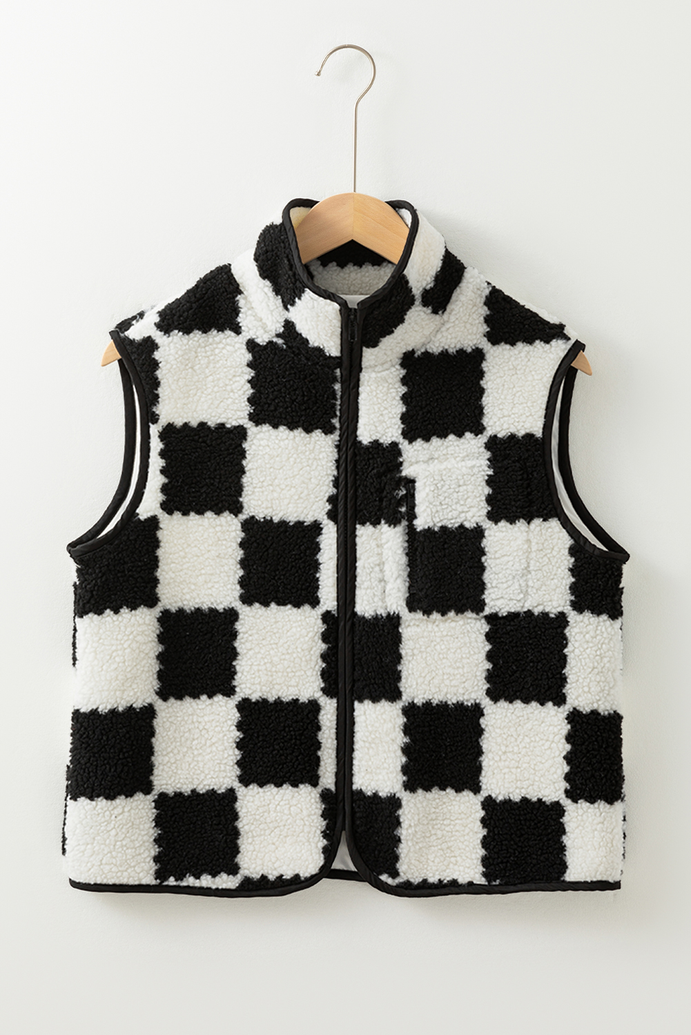 Khaki Checkered Sherpa Collared Jacket Vest - loveforevers