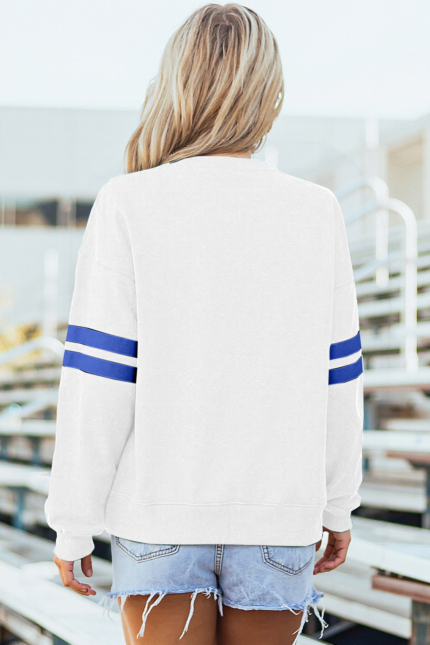 White Baseball Game Day Printed Varsity Striped Sweatshirt - loveforevers