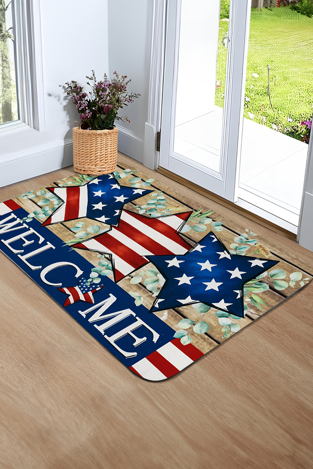 Dark Blue WELCOME American Flag Print Non-slip Entrance Mat - loveforevers