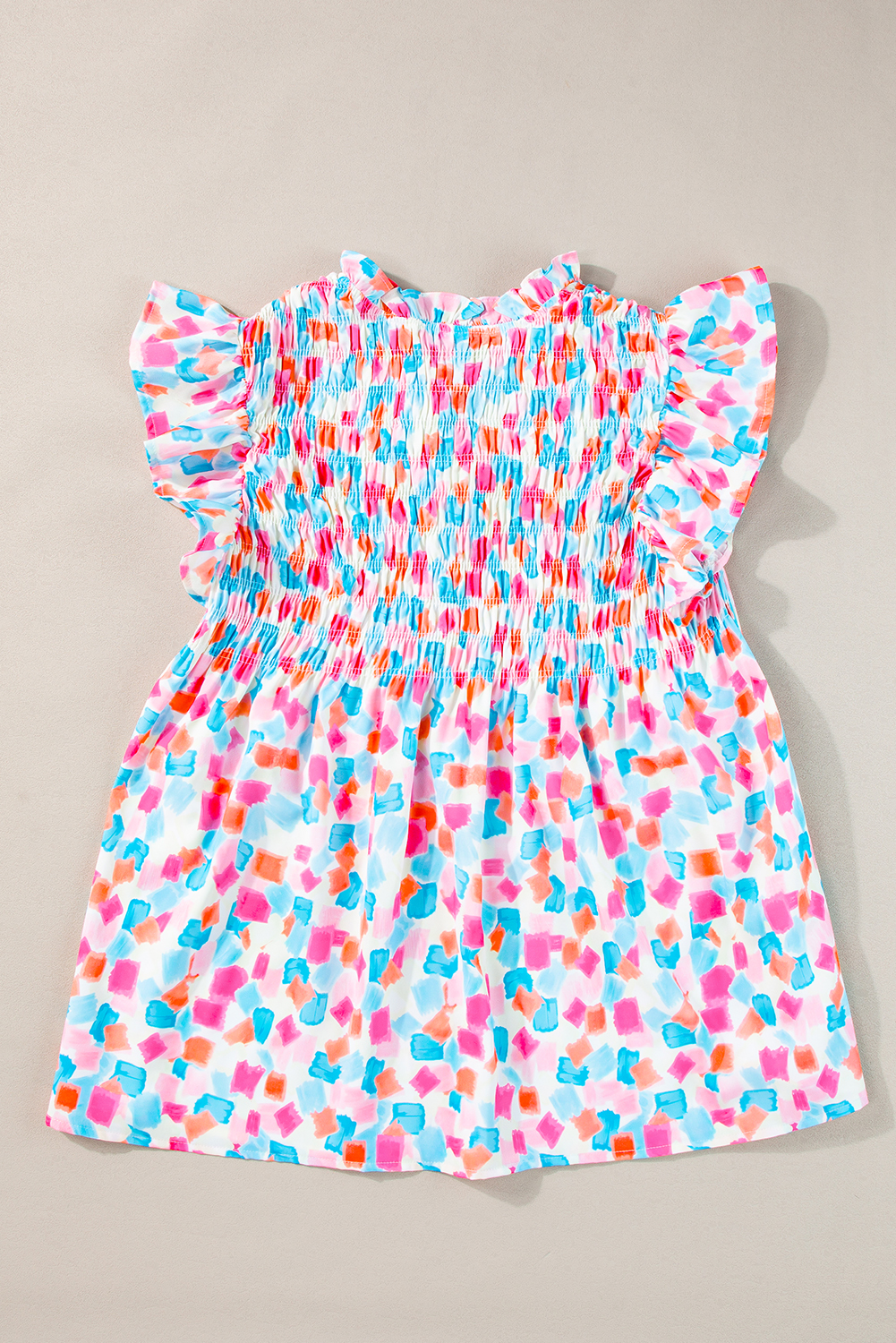 Sky Blue Shirred Yoke Ruffled Abstract Printed Blouse - loveforevers