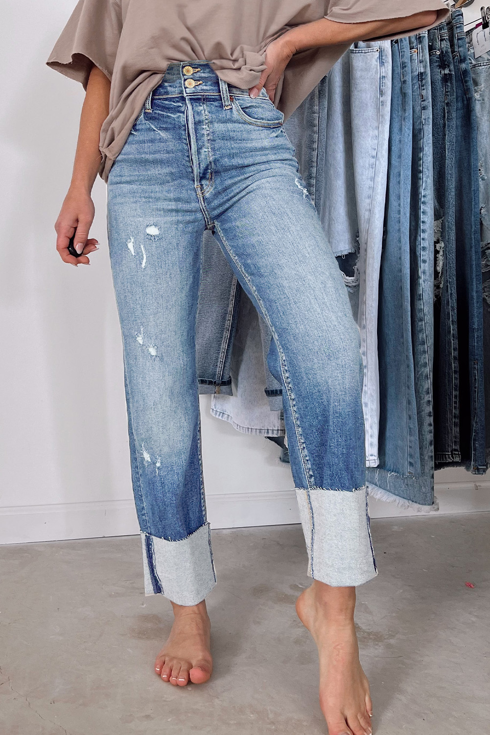 High Waist Distressed Straight Leg Jeans - loveforevers