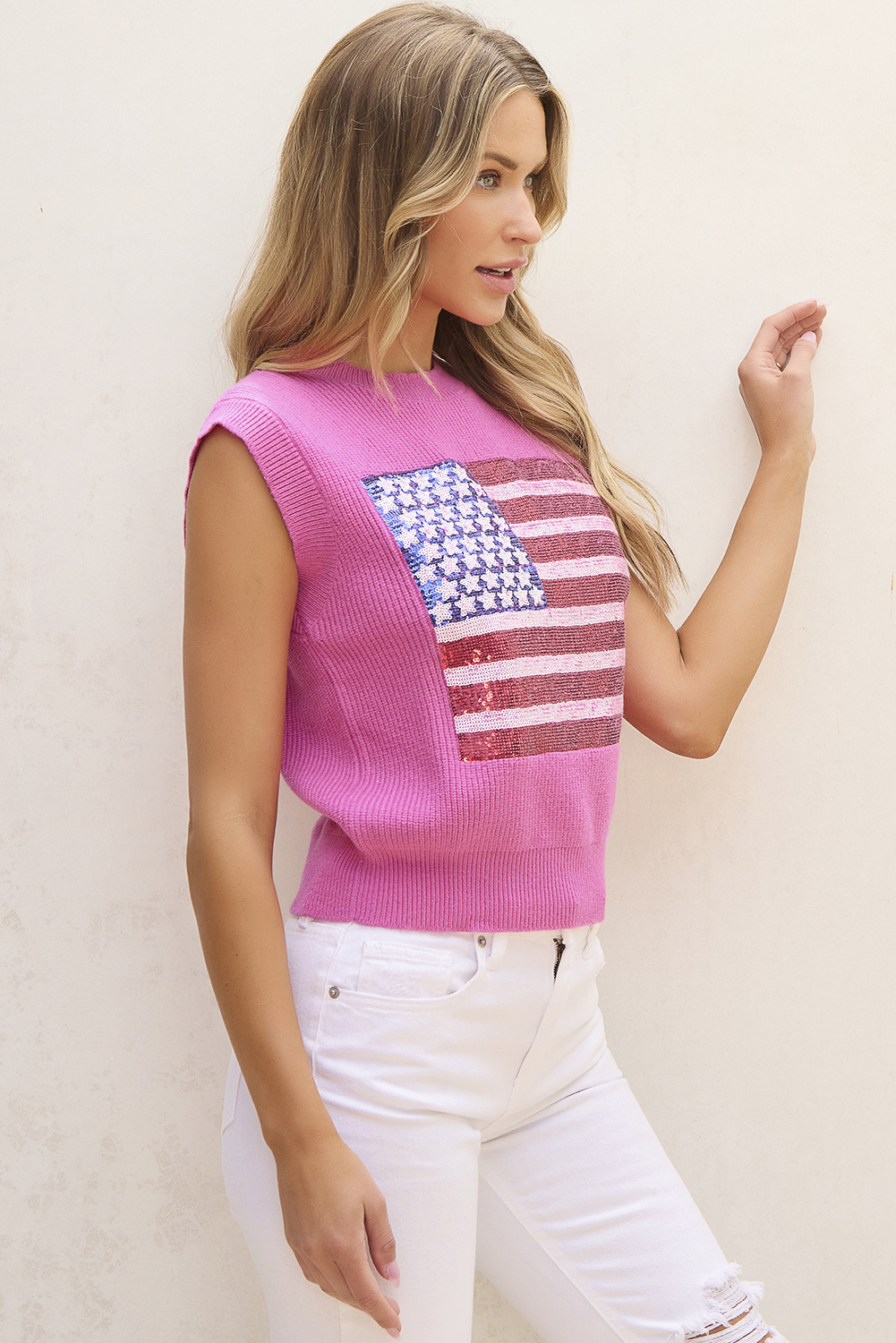 Bonbon Sparkling American Flag Knitted Vest - loveforevers