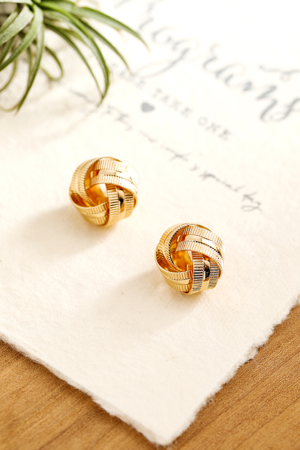 Gold Plated Textured Knot Stud Earrings - loveforevers