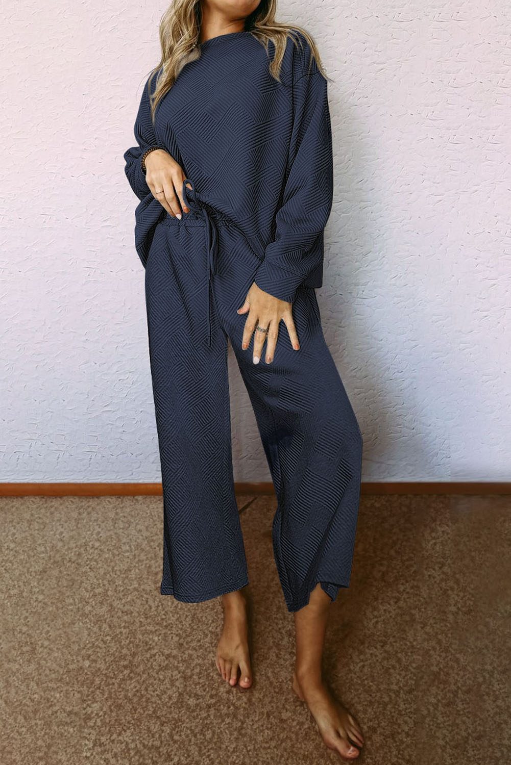 Red Dahlia Ultra Loose Textured 2pcs Slouchy Outfit - loveforevers