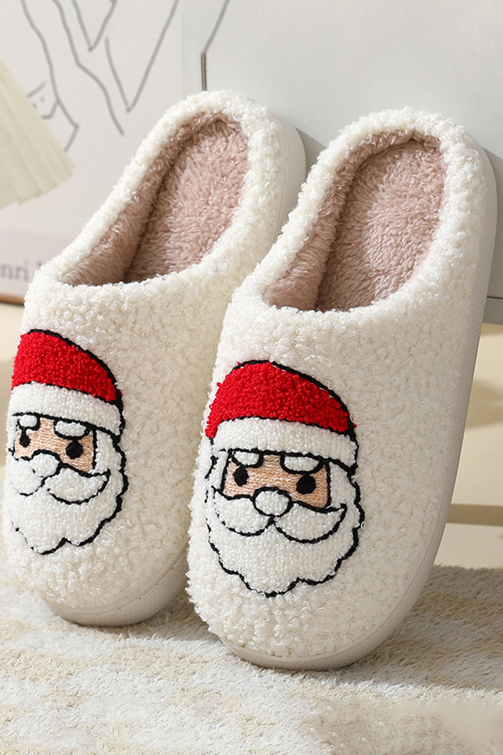 White Christmas Gingerbread Man Plush Home Slippers - loveforevers