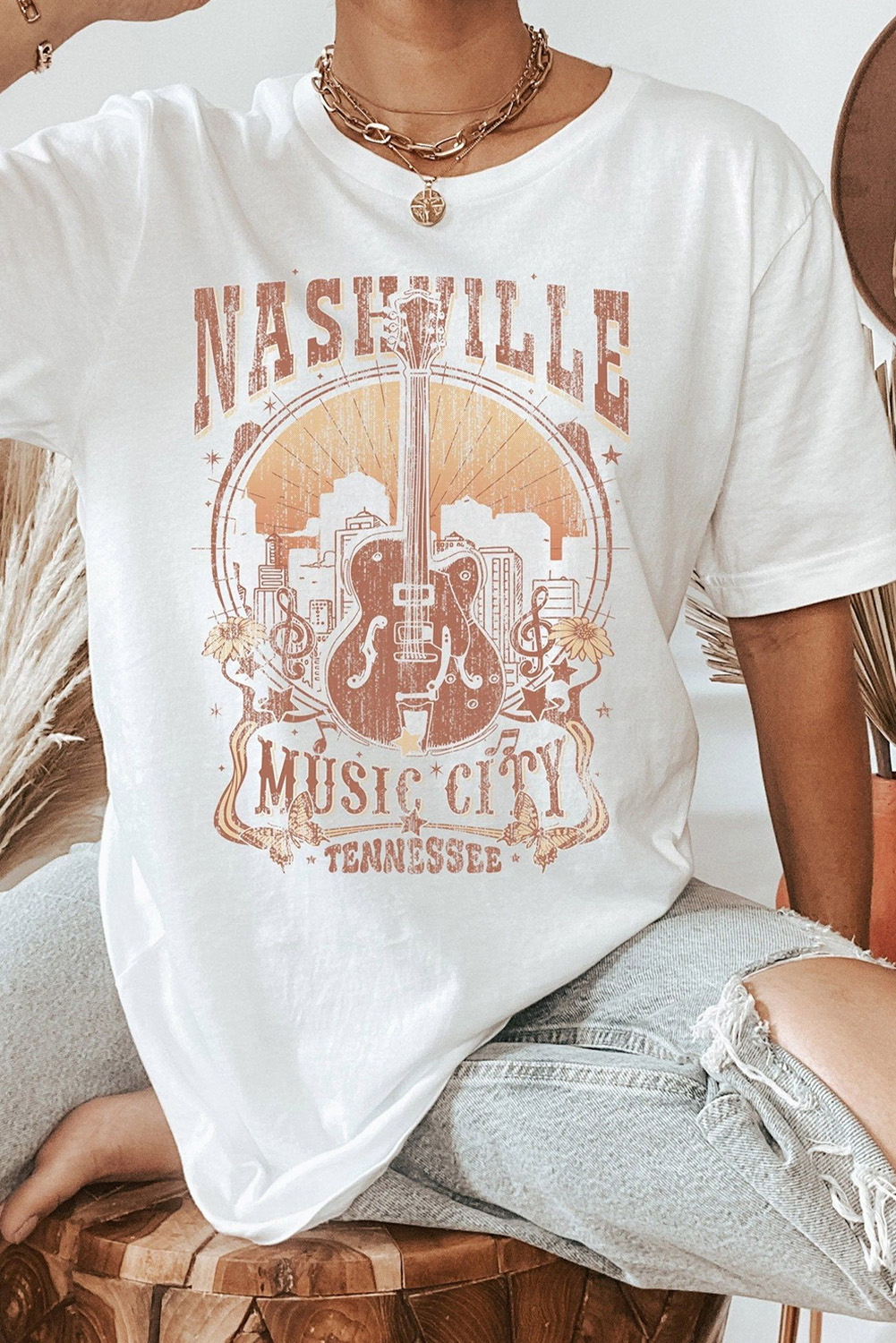 Black Country Music Crazy Print Crew Neck T Shirt - loveforevers
