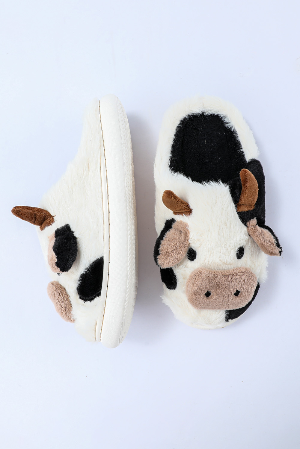 White Cartoon Animal Cow Plush Slippers - loveforevers