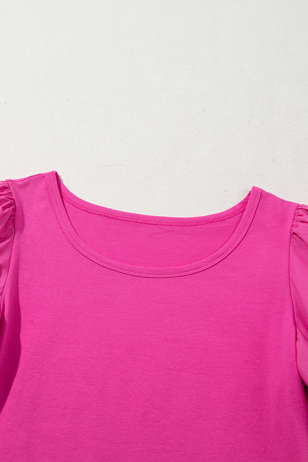 Strawberry Pink Casual Round Neck Bubble Sleeve T-shirt - loveforevers