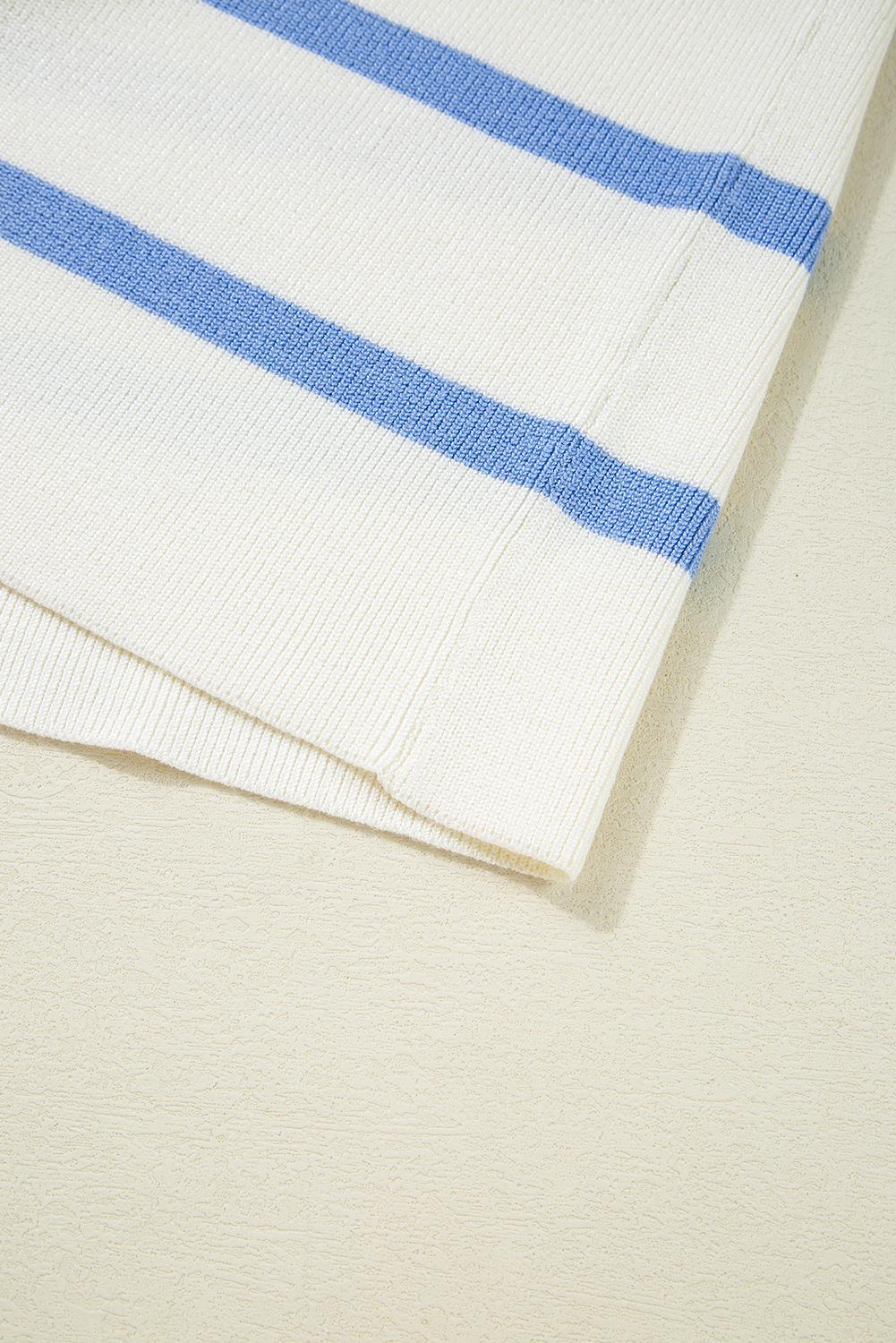 Sky Blue Stripe Split V Neck Collared Ribbed Sweater Vest - loveforevers