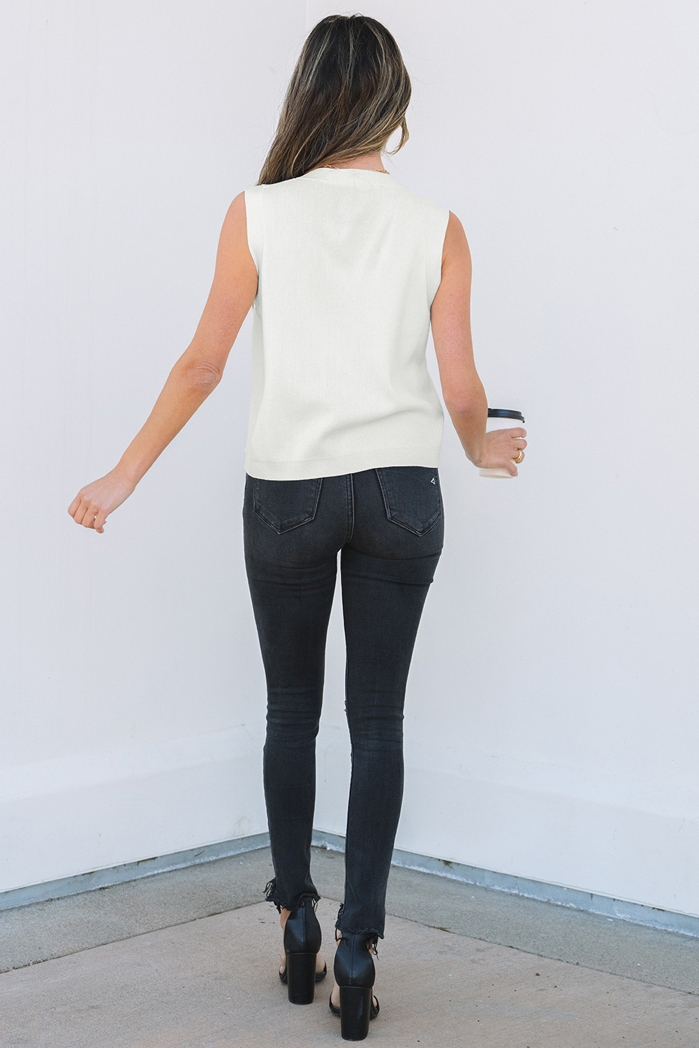 White V Neck Buttoned Sweater Vest - loveforevers