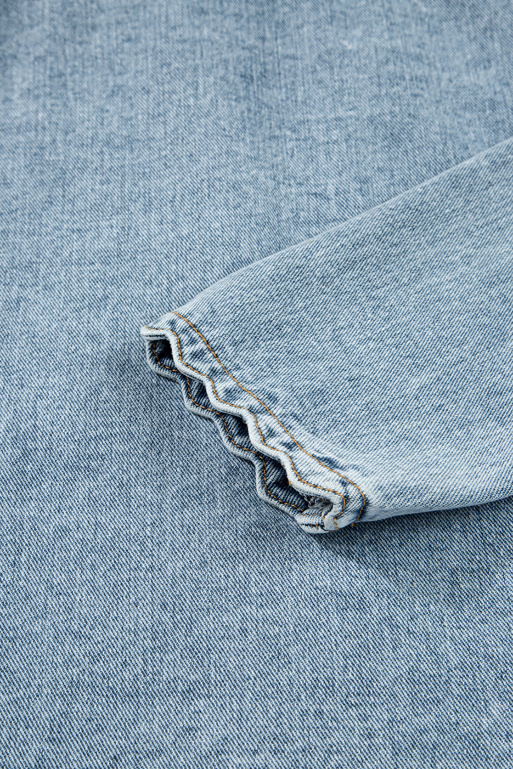 Myosotis Scallop Trim Collar Patched Pocket Button Up Mineral Washed Denim Jacket - loveforevers