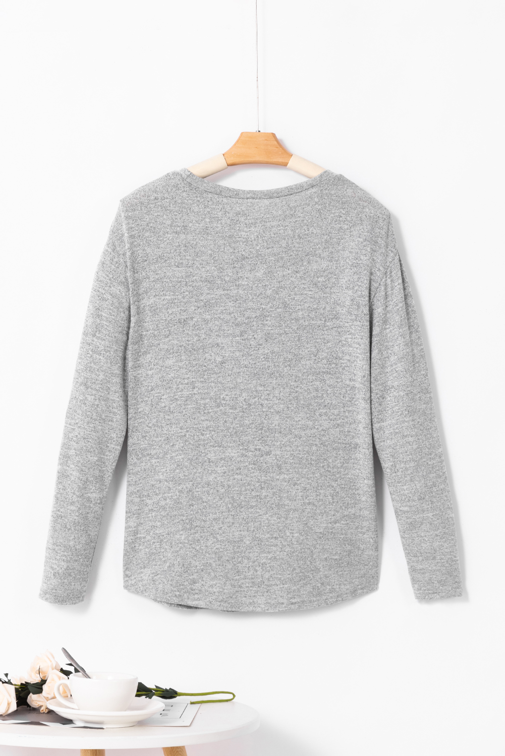 Gray Side Buttons Crew Neck Knit Top - loveforevers