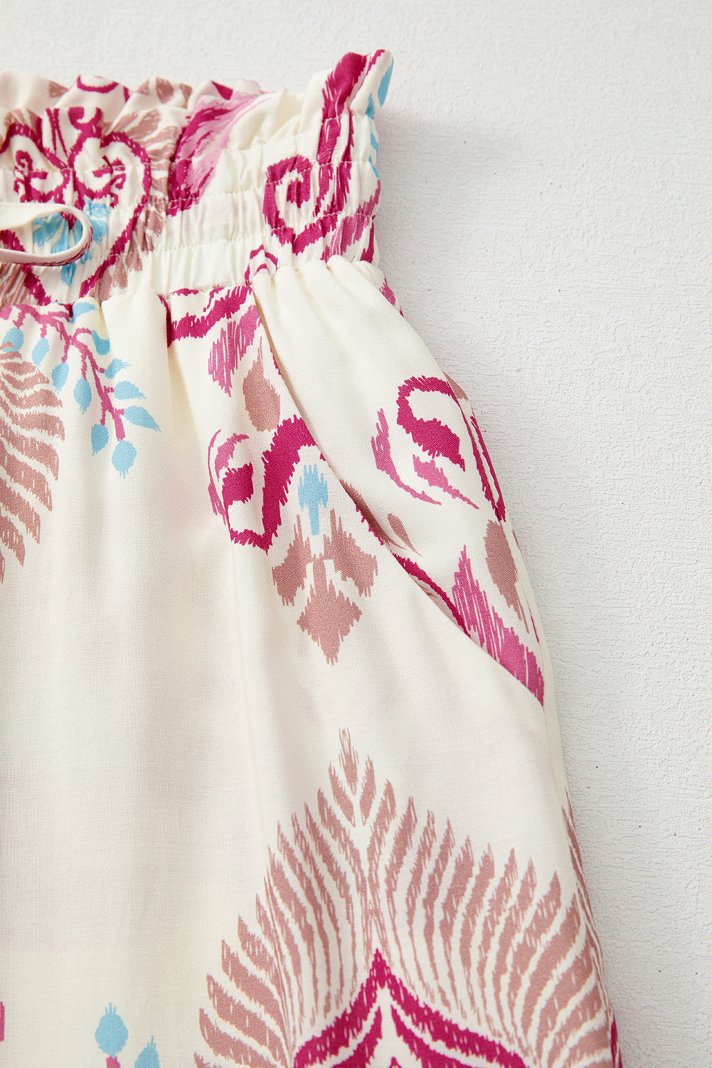 Rose Boho Printed Shirred High Waist Flowy Wide Leg Pants - loveforevers