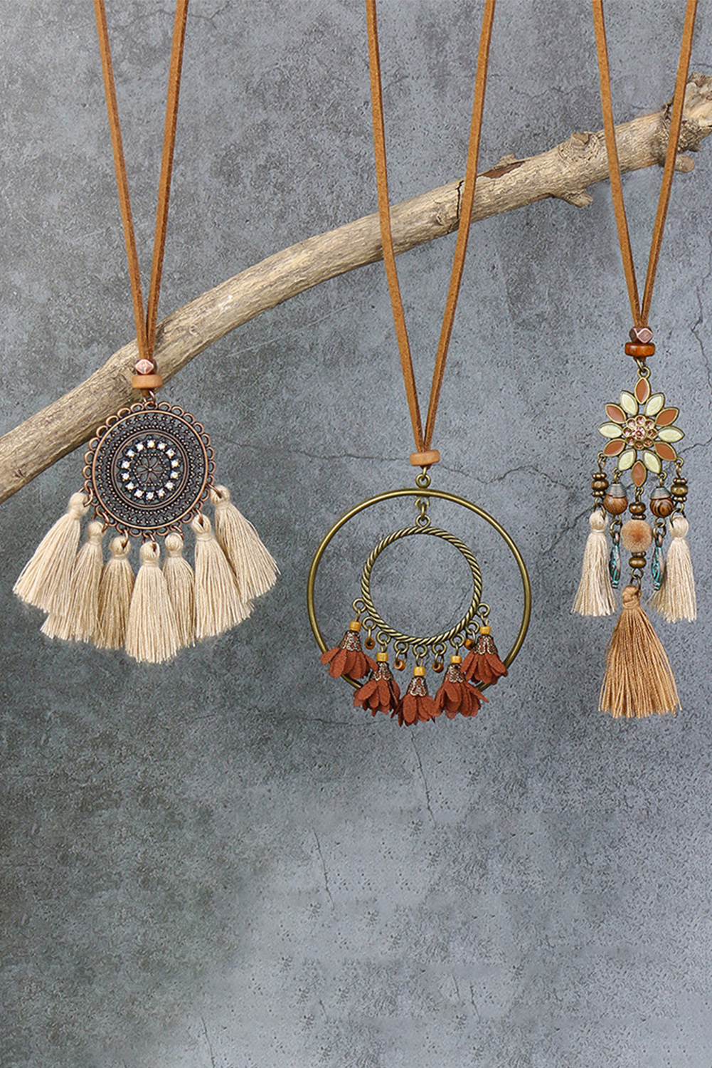 Multicolor 3pcs Bohemian Retro Tasseled Pendant Necklace - loveforevers