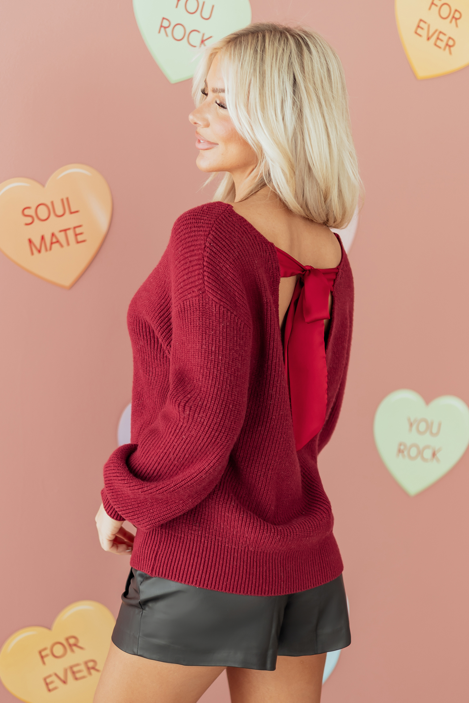 Black Ribbed Knit Ribbon Knot Backless Drop Shoulder Sweater - loveforevers