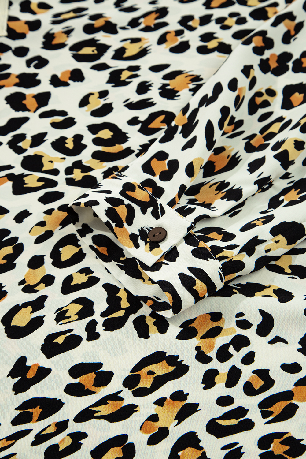 Khaki Leopard Print Contrast Striped V Neck Blouse - loveforevers
