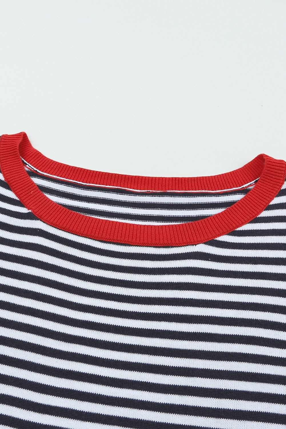 Fiery Red Striped Contrast Trimmed Drop Shoulder Sweater - loveforevers