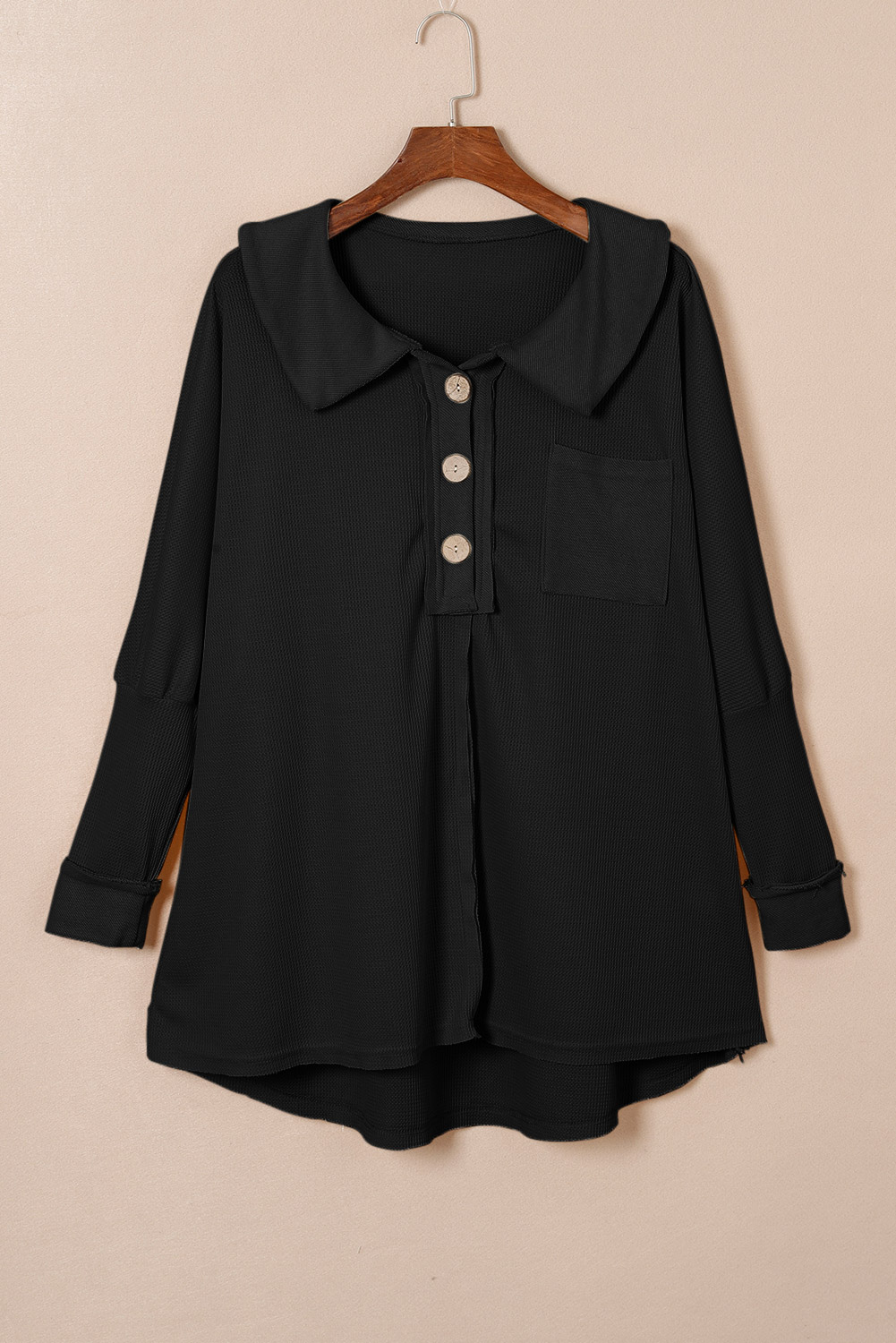 Brown Waffle Knit Buttoned Long Sleeve Top - loveforevers