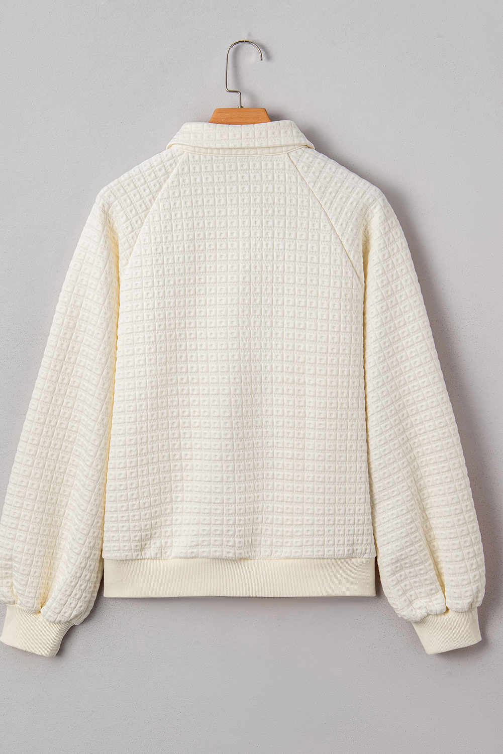 Beige Pineapple Textured Half Button Collared Sweatshirt - loveforevers