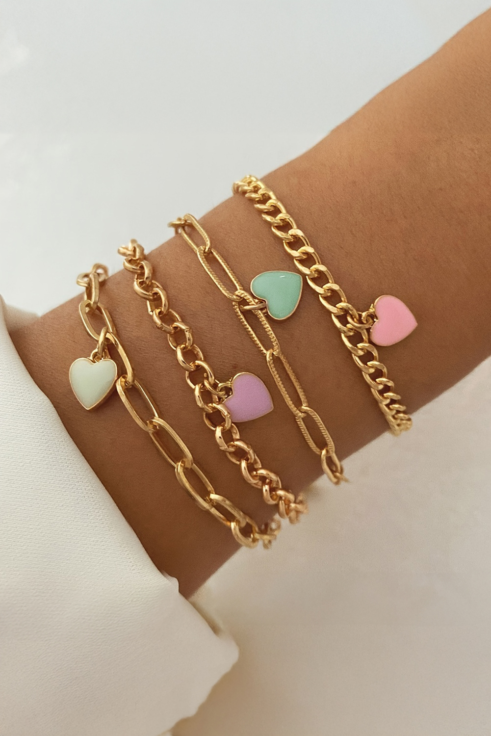 Gold Heart Charm Multi Layer Adjustable Chain Bracelet - loveforevers