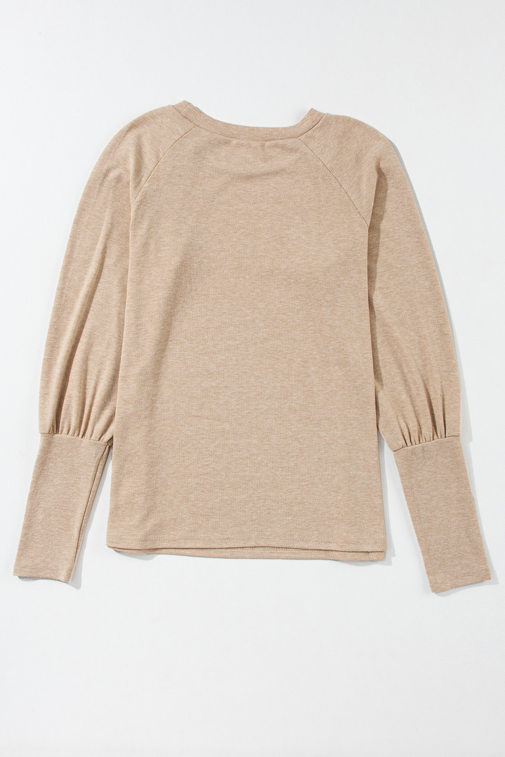 Pale Khaki Solid Ruched Raglan Sleeve Knit Top - loveforevers