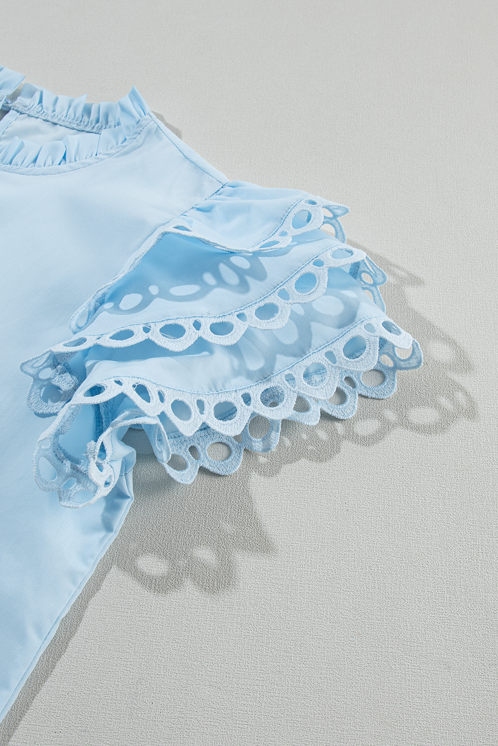 Beau Blue Layered Ric Rac Cap Sleeve Filled Neck Blouse - loveforevers