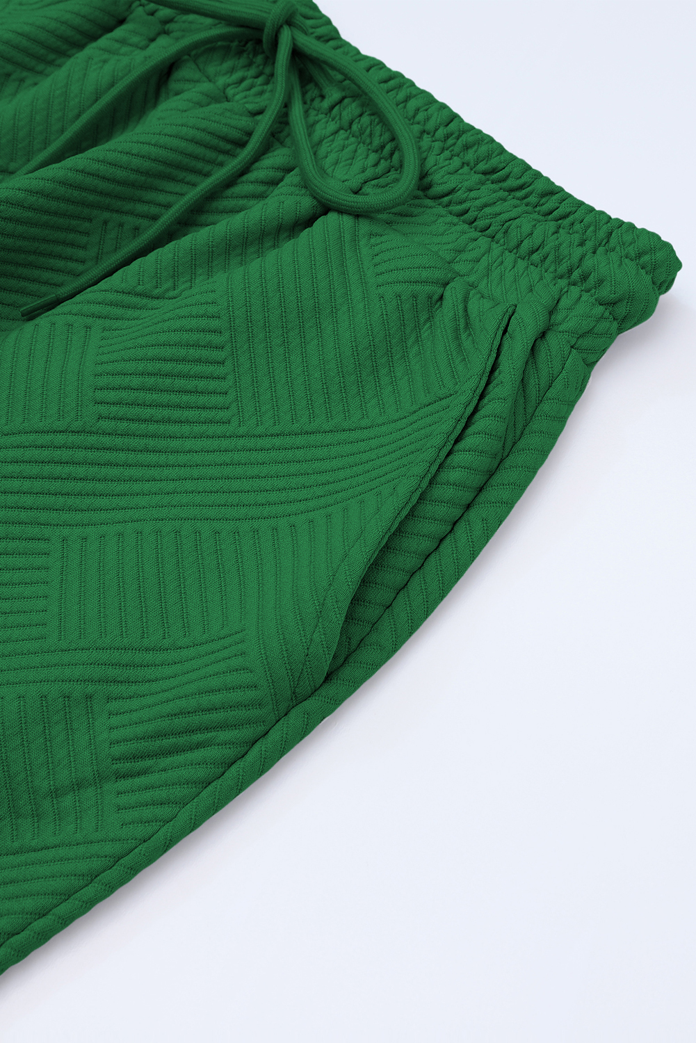 Dark Green Textured Loose Fit T Shirt and Drawstring Pants Set - loveforevers